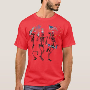 Funny 4th Of July Dance of Death Macabre Skeleton T-Shirt