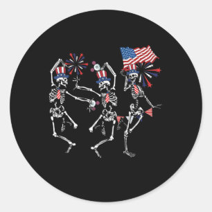 Funny 4th Of July Dancing Skeleton Retro Patriotic Classic Round Sticker
