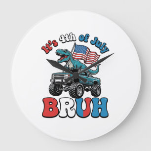 Funny 4th of July Dinosaur Monster Truck Shirt_1 Large Clock
