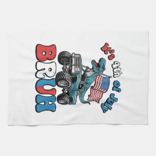 Funny 4th of July Dinosaur Monster Truck Shirt_1 Tea Towel