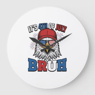 Funny 4th of July Eagle Bruh Patriotic Shirt Desig Large Clock