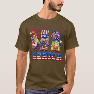 Funny 4th of July Gnome Merica firework sunflower T-Shirt