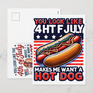 Funny 4th Of July Hot Dog America Celebration Holiday Postcard