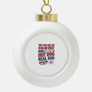 Funny 4th of July Hot Dog Patriotic Shirt Design_1 Ceramic Ball Christmas Ornament