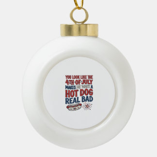 Funny 4th of July Hot Dog Patriotic Shirt Design_1 Ceramic Ball Christmas Ornament