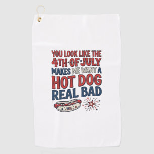 Funny 4th of July Hot Dog Patriotic Shirt Design_1 Golf Towel
