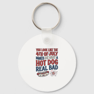 Funny 4th of July Hot Dog Patriotic Shirt Design_1 Key Ring