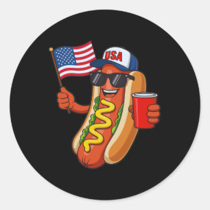 Funny 4th Of July Hot Dog Usa Patriotic Independen Classic Round Sticker