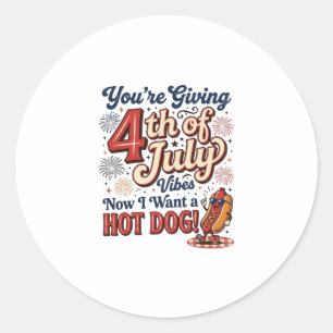 Funny 4th of July Hot Dog Vintage Shirt Design_1 Classic Round Sticker