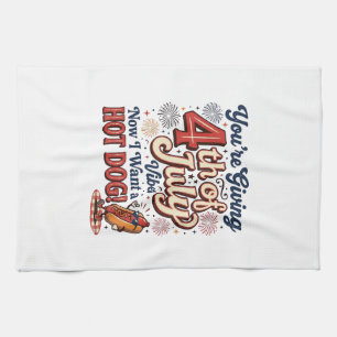 Funny 4th of July Hot Dog Vintage Shirt Design_1 Tea Towel
