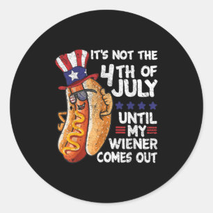 Funny 4th Of July Hot Dog Wiener Comes Out Bbq Par Classic Round Sticker