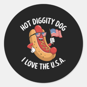 Funny 4th Of July Hotdog Patriotic Usa Flag Celebr Classic Round Sticker