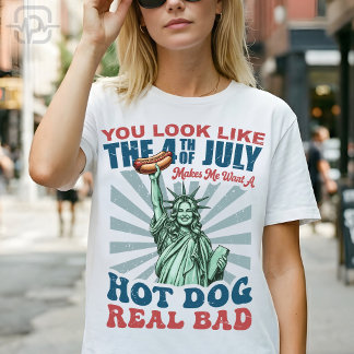 Funny 4th of July Lady Liberty Hot Dog Patriotic T-Shirt