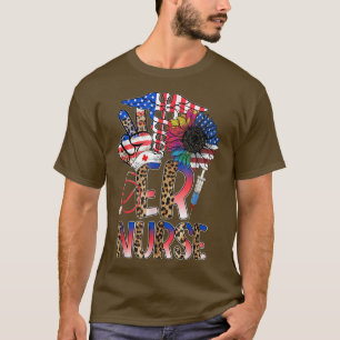 Funny 4th of July Leopard Sunflower Er Nurse Ameri T-Shirt
