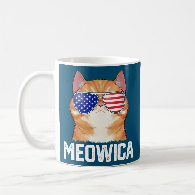 Funny 4th Of July Meowica American Flag Cat Lover Coffee Mug (Left)