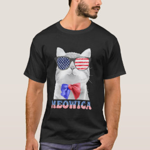Funny 4th Of July Meowica Cat Sunglasses USA Ameri T-Shirt