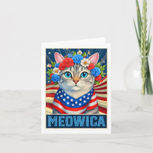 Funny 4th Of July Meowica Kitty Cat American Flag Card