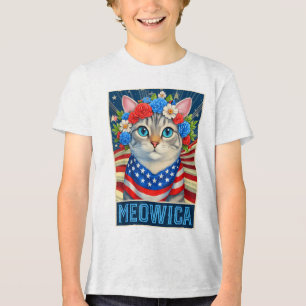 Funny 4th Of July Meowica Kitty Cat American Flag  Tri-Blend Shirt