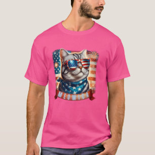Funny 4th of July Meowica Patriotic American Flag  T-Shirt