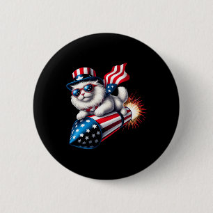 Funny 4th Of July Patriotic Cat Rocket With Firewo 6 Cm Round Badge
