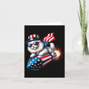 Funny 4th Of July Patriotic Cat Rocket With Firewo Card