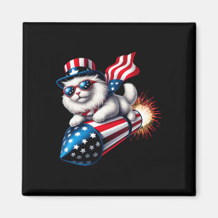 Funny 4th Of July Patriotic Cat Rocket With Firewo Magnet