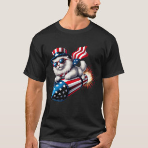 Funny 4th of July Patriotic Cat Rocket With Firewo T-Shirt