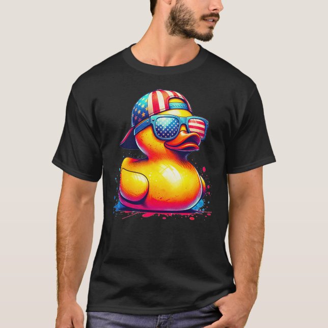 Funny 4th Of July Patriotic Rubber Duck USA Flag F T-Shirt (Front)