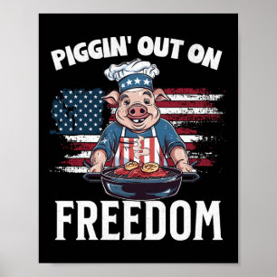 Funny 4th Of July Pig Grilling Bbq Party Rbecue Pi Poster