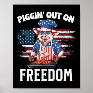 Funny 4th Of July Pig Grilling Bbq Party Rbecue Pi Poster