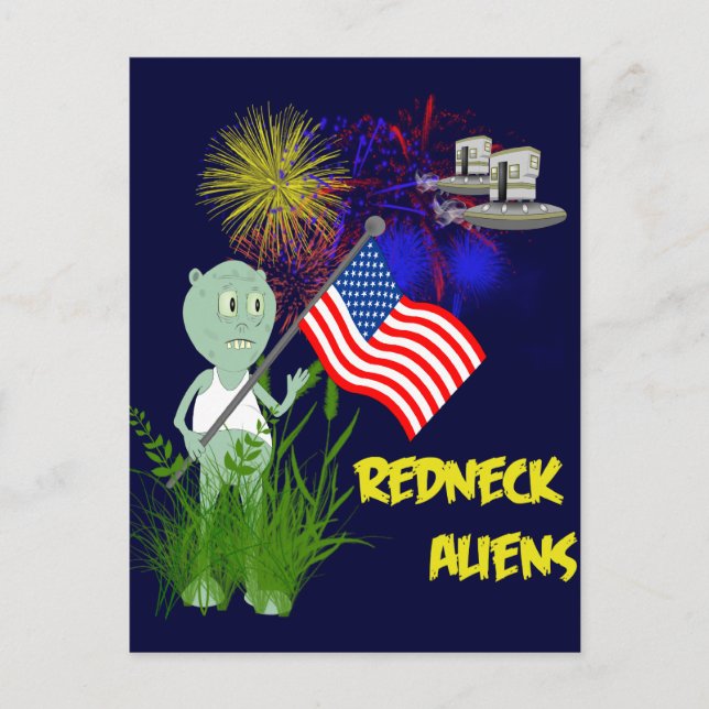 Funny 4th of July Redneck Aliens Postcard (Front)