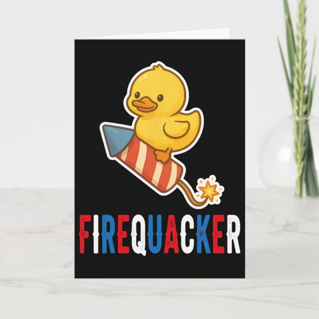 Funny 4th Of July Rubber Duck firequacker' Patriot Card (Front)