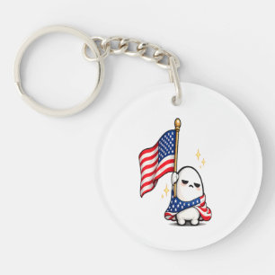 Funny 4th of July Tired USA Character Key Ring