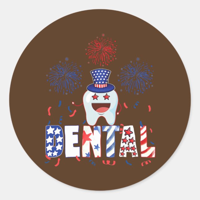 Funny 4th of july Tooth dental Patriotic Doctor  Classic Round Sticker (Front)