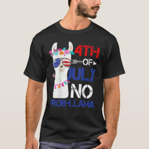 Funny 4th Of July Women No Prob Llama Usa Flag For T-Shirt