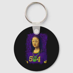 Funny 504 New Orleans Mardi Gras Mona Lisa Mashup Key Ring