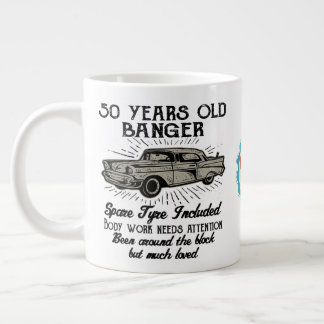 Funny 50th Birthday Retro Car Banger Add Name Date Large Coffee Mug