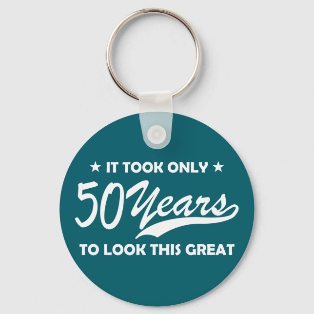 Funny 50th Birthday Retro Typography Key Ring (Front)