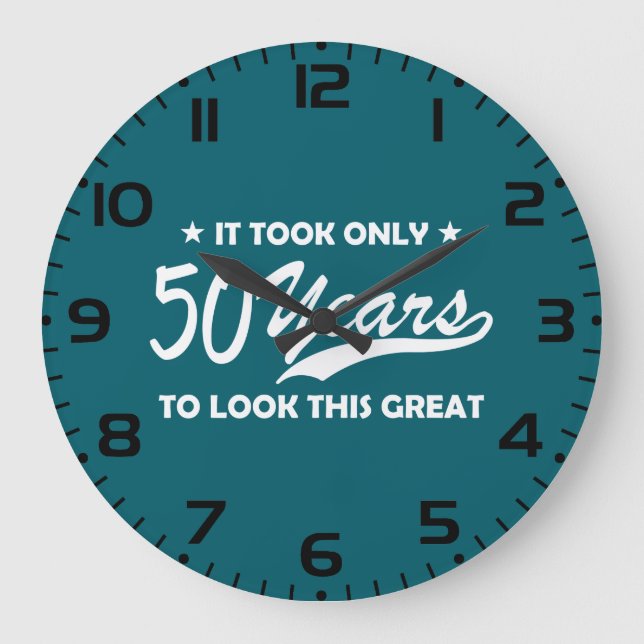 Funny 50th Birthday Retro Typography Large Clock (Front)
