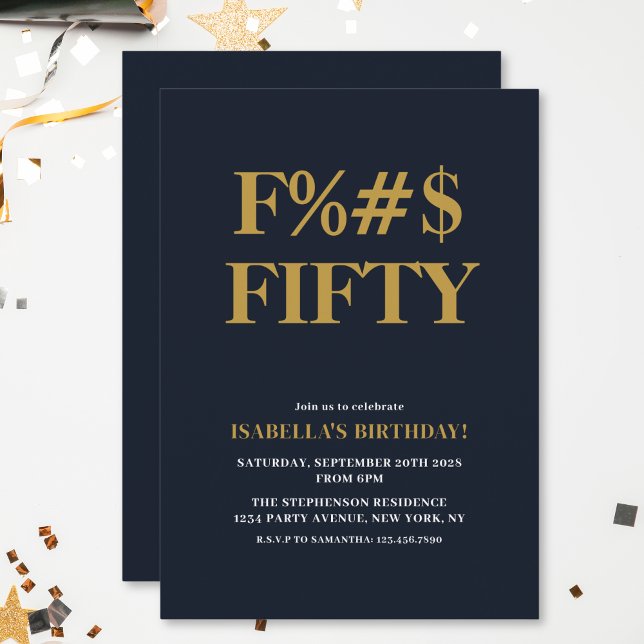 Funny 50th Birthday The F Word Humourous Invitation (Celebrate the big Five Oh! with humor and style. )
