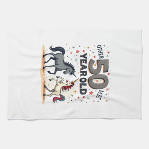 Funny 50th Birthday Unicorn Horse Vintage Graphic  Tea Towel