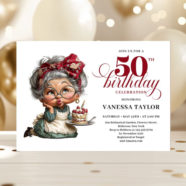 Funny 50th birthday woman whimsical party card (Fabulous 50 quirky birthday lady funny invite)