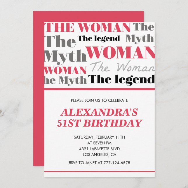  Funny 51st birthday invitations her Myth Legend (Front/Back)
