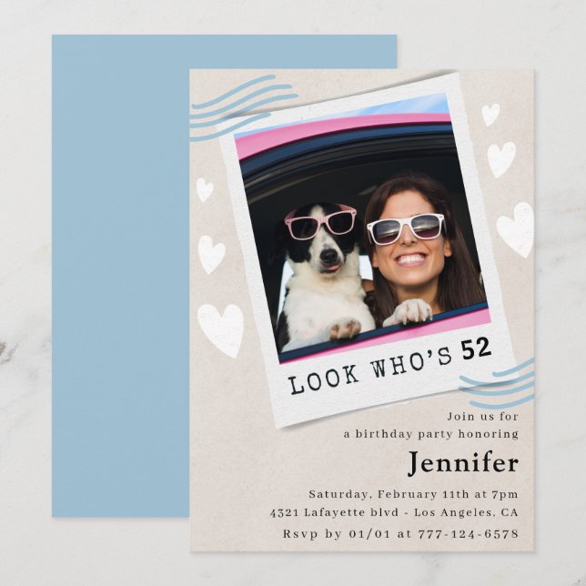 Funny 52nd birthday invitations Photo for her (Front/Back)
