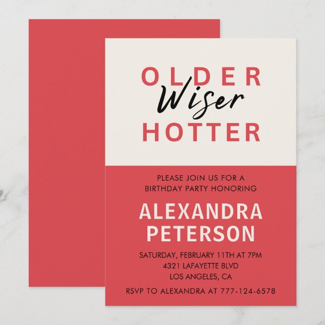 Funny 54th birthday invitations Humour Older Wiser (Front/Back)