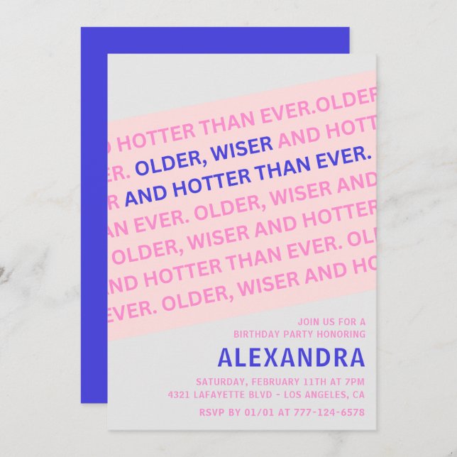 Funny 54th birthday invitations Older Wiser Hotter (Front/Back)