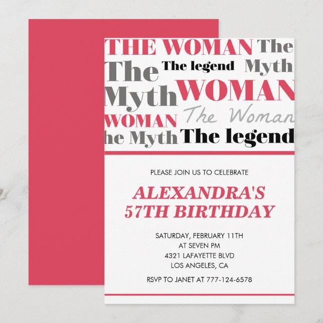  Funny 57th birthday invitations her Myth Legend (Front/Back)