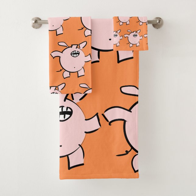 Funny 5 Cartoon Illustration Pig Choose Colour BT Bath Towel Set (Insitu)