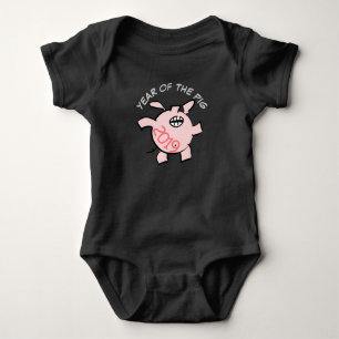 Funny 5 Cartoon Illustration Pink Pig  2019 Baby B Bodysuit