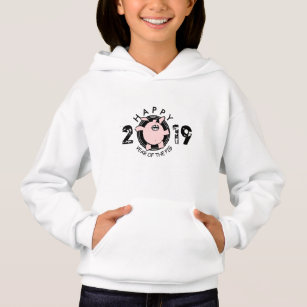 Funny 5 Cartoon Pig Year custom 2019 Girls Hoodie